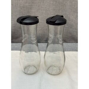 Vintage Good Seasons Glass Salad Dressing Cruet Set of 2 with Black Lids Clear